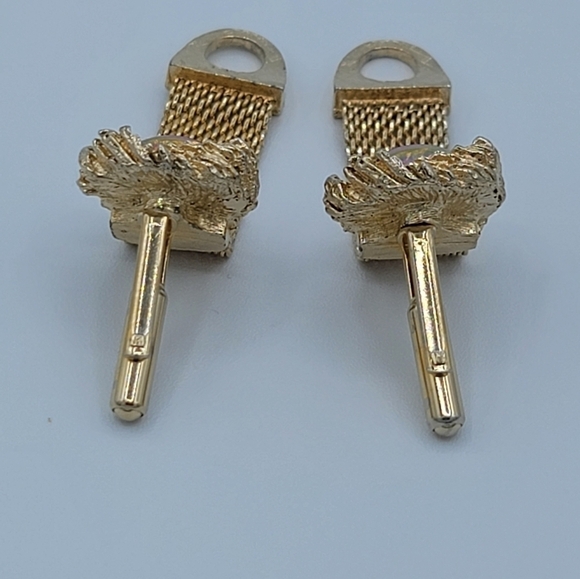 Goldtone Cufflinks Amber Tone Cabachon Aurora Borealis Finish #1182 - Picture 8 of 13